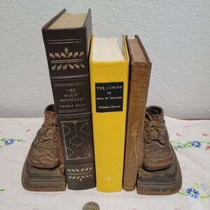 Vintage or Antique Baby Shoe Bookends Doorstop Bronze Heavy patina